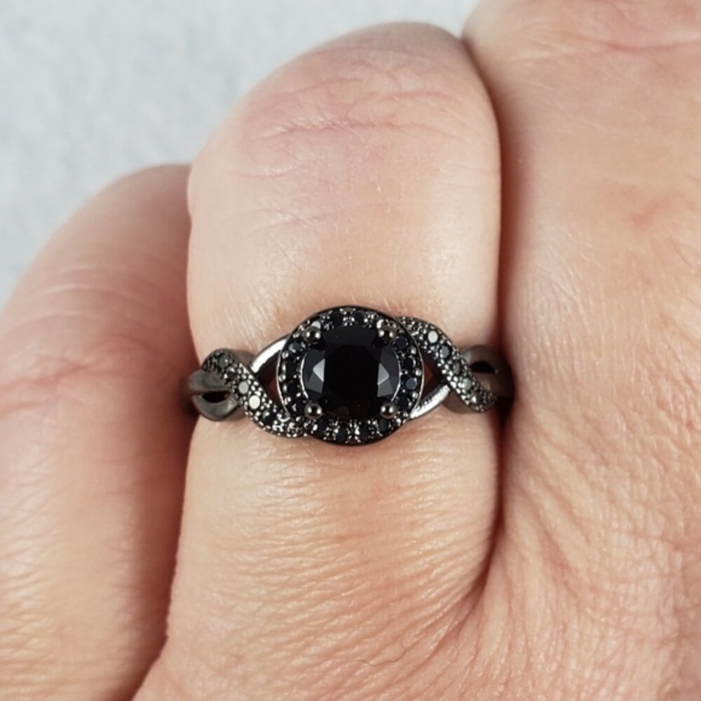 18k Over Sterling Black Ring - Picture 7 of 8